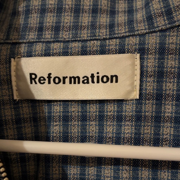 Reformation Blue and White Plaid Jean Jacket - Picture 2 of 3